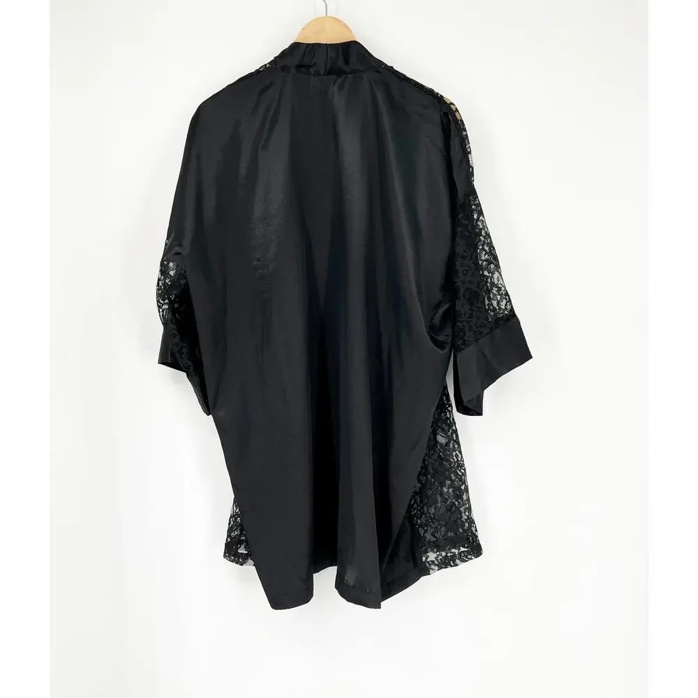 Vintage Victoria's Secret Gold Label Black Satin Lace Robe NWT